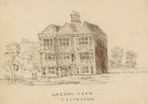 Queens Head, Islington, Londres (tinta no papel) de English School