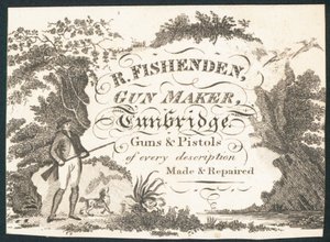 R Fishenden, fabricante de armas, cartão comercial de English School