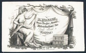 R Hoskin, cortina de linho, meias, armarinho, cartão comercial de English School