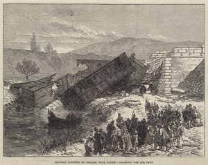 Acidente ferroviário em Antibes, perto de Cannes, arrastamento para os mortos (gravura) de English School