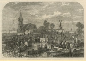 Obras ferroviárias no adro da igreja de Old St Pancras (gravura) de English School