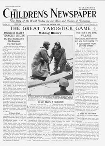 Ramsay MacDonald, o primeiro homem a voar como primeiro-ministro, primeira página do &39;The Children&39;s Newspaper&39;, julho de 1929 (papel de jornal)