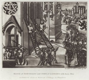 Rasse de Harselles e John de Lannoys com 6000 homens de Ghent mortos em Meule uma aldeia em Flandres de English School