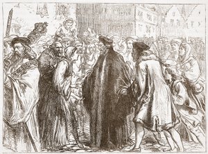 Recepção de John Huss em Nuremberg, ilustração da história do protestantismo por James Aitken Wylie (1808-1890), pub. 1878 de English School