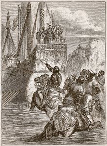 Recepção do Imperador Sigismundo, ilustração da História Ilustrada de Cassells da Inglaterra (foto sépia) de English School