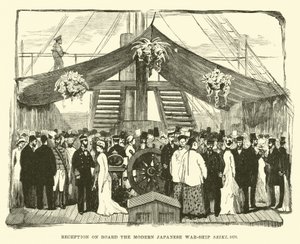 Recepção a bordo do moderno navio de guerra japonês Seiki, 1878 de English School