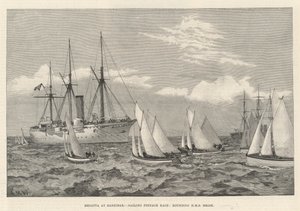 Regata em Zanzibar, Vela Pinnace Race, arredondamento HMS Brisk (gravação) de English School