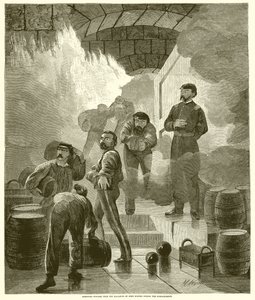 Removendo o pó da revista do Fort Sumter durante o bombardeio de English School