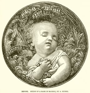 Repouso. Estudo de um bebé em mármore, por A. Munro (gravura) de English School