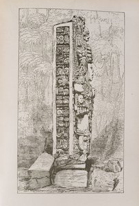 Representação de hieróglifos maias em uma estela, de "Narrativa e crítica da história da América", pub. em 1889 de English School