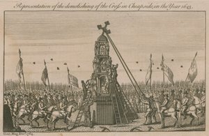 Representação da demolição da cruz em Cheapside no ano de 1643 de English School