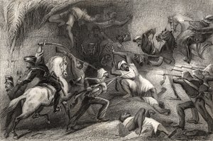 Repulsa de uma surtida de Delhi, de "A História do Motim Indiano", publicada em 1858 de English School