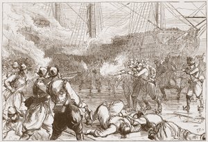 Repulsa dos soldados espanhóis em Amsterdã, ilustração da história do protestantismo por James Aitken Wylie (1808-1890), bar. 1878 de English School