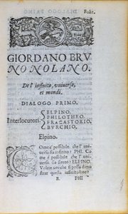 Res 28610 Primeira página do De lInfinito Universo et Mondi de Giordano Bruno, publicada em Londres, 1584 (impresso) de English School