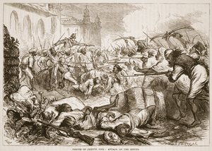 Resgate de Cheyte Sing: ataque aos sipaios, ilustração de Cassells Illustrated History of India por James Grant, pub. 1879 de English School