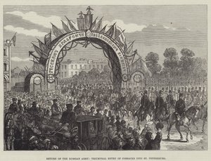 Regresso do Exército Russo, Entrada Triunfal de Cossacos em São Petersburgo (gravura) de English School