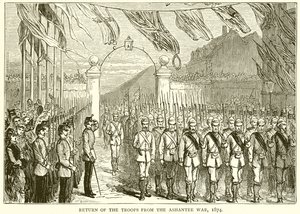 Retorno das tropas da guerra de Ashantee, 1874 de English School
