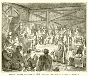 Perigos revolucionários de 1848. Fazendo o juramento em uma sociedade secreta de English School