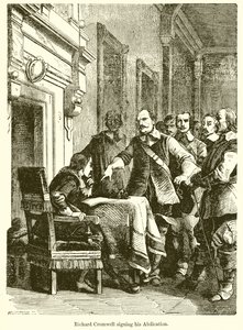 Richard Cromwell assinando sua abdicação de English School