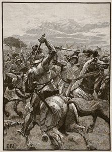 Richard III na Batalha de Bosworth, ilustração da história ilustrada de Cassells da Inglaterra (foto sépia) de English School