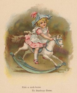 Montar um cavalo de galo para Banbury Cross (chromolitho) de English School