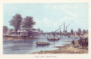 Rio Tamisa: Kew e Brentford (gravura colorida) de English School