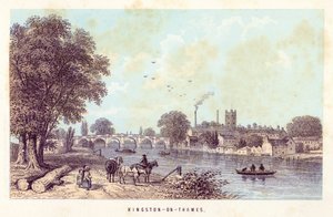 Rio Tamisa: Kingston-on-Thames (gravura colorida) de English School