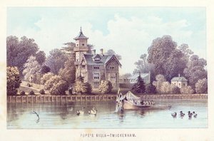 Rio Tamisa: Vila do Papa, Twickenham (gravura colorida) de English School
