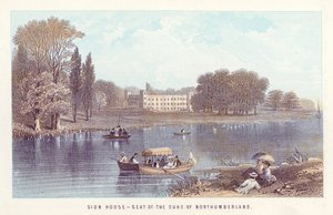 Rio Tamisa: Sion House-Seat of the Duke of Northumberland (gravura colorida) de English School