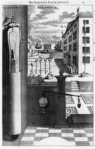 Robert Boyles projeta e ideias para a bomba de vácuo publicada em 1669 de English School