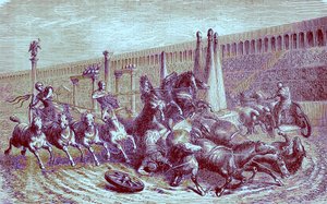 Jogos públicos romanos sob o império - a corrida de carros no circo, ilustração de A História Ilustrada do Mundo, publicada em 1880 (imagem digitalmente aprimorada) de English School