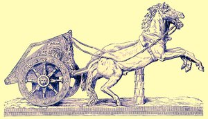 Carro de corrida romano, ilustração de História Universal Ilustrada por Edward Ollier, publicada em 1890 (imagem digitalmente aprimorada) de English School