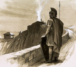 Soldado romano guardando uma parede de fronteira de English School