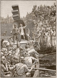 Soldados romanos deixando a Grã-Bretanha, ilustração da história ilustrada de Cassells da Inglaterra (foto sépia) de English School