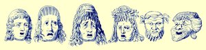 Máscaras teatrais romanas, ilustração de Cassells Illustrated Universal History, de Edward Ollier, publicada em 1890 (imagem digitalmente aprimorada) de English School
