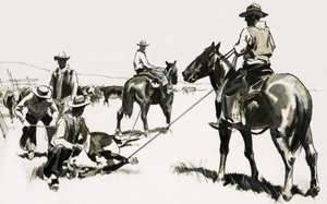Roping e branding de gado no oeste selvagem de English School