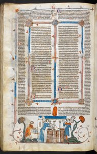 Royal MS 10 IV f.297v Bathing a Plague Victim and Marginal Decoration, ilustração de 