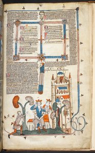Royal MS 10 IV f.314r O Rei, a Rainha e seu Castelo com Decoração Marginal, ilustração dos 