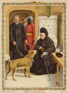 Royal Thoughtfulness - Queen Victoria na estação de Paddington, fazendo uma doação de caridade (chromolitho) de English School