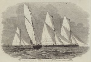 Royal Yacht Squadron Regatta, o Jogo da Taça de Sua Majestade, o Primeiro Tack Off Old Castle Point (gravura) de English School