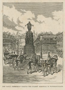 Royal procissão passando o Memorial de guardas em Waterloo Place de English School
