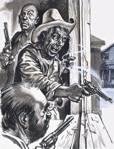 Ruffian Cowboys atirando da janela de English School