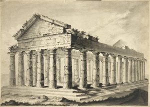 Templo grego arruinado (aguarela sobre papel) de English School