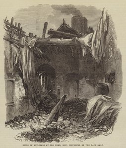 Ruínas de Edifícios no Old Ford, Arco, destruídos pelo falecido Gale (gravura) de English School