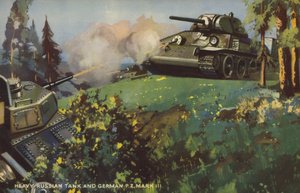 Tanque pesado russo e alemão Panzer III, Segunda Guerra Mundial (lito a cores) de English School