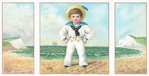 Marinheiro Boy na praia, cartão de Natal. de English School