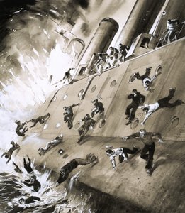 Marinheiros que escaparam do HMS Natal, que pegou fogo em Cromerty Firth em 1915 de English School