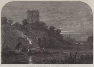 Salmon-Poaching on the Tweed, "Queimando a Água" (gravura) de English School