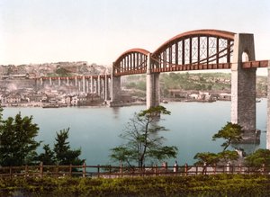 Saltash Bridge, Plymouth (foto colorida à mão) de English School