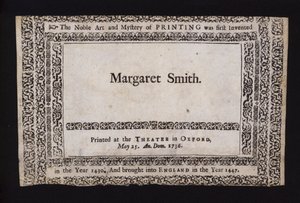 Amostra de impressão feita no Sheldonian Theatre, Oxford, em 25 de Maio de 1736 (gravura) de English School